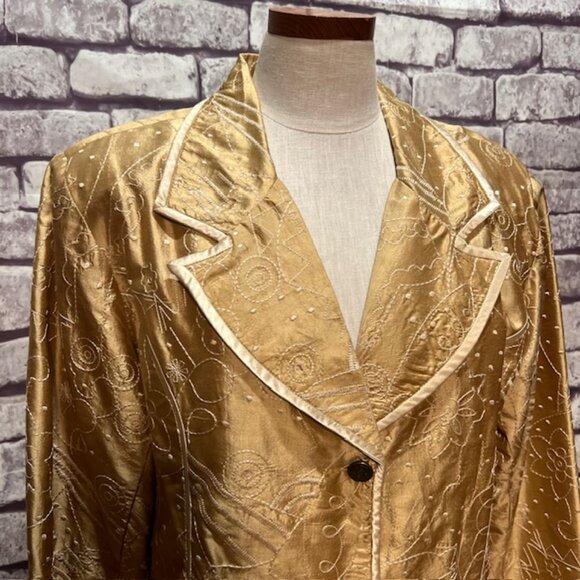 Entice Gold & Ivory Long Sleeve Silk Jacket Size XL - Picture 2 of 9